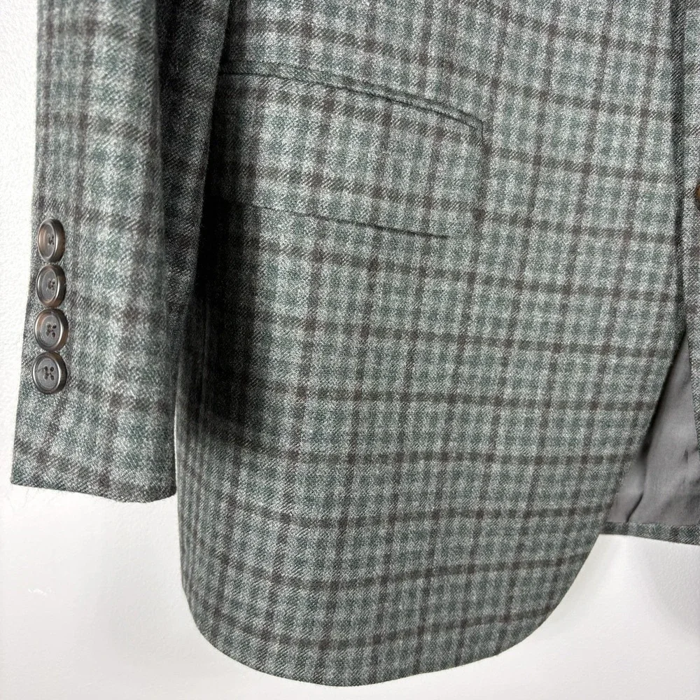 Hart Schaffner Marx Men's 44R Gray Plaid Loro‎ Piana Cashmere Two Button Blazer